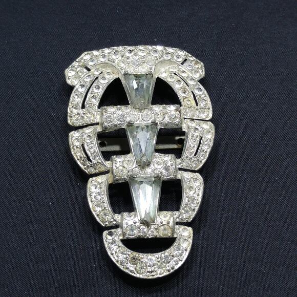 Vintage Clear Rhinestone Ladies Belt Buckle, Pot Metal, 1930s Vintage - Picture 3 of 10